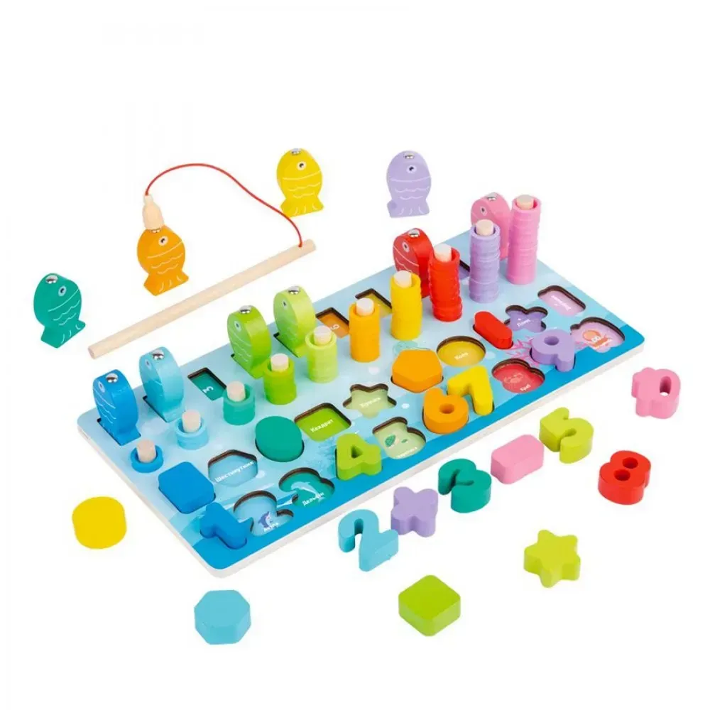 Игрушка для малышей Limo Toy Игровое поле с цифрами и фигурками из дерева 30х15 см Разноцветный (150-98-MD1891)