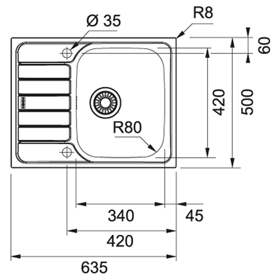 Мойка кухонная Franke 101.0598.808 635x500 мм прямоугольная из нержавеющей стали 635x500 мм (205261) - фото 2