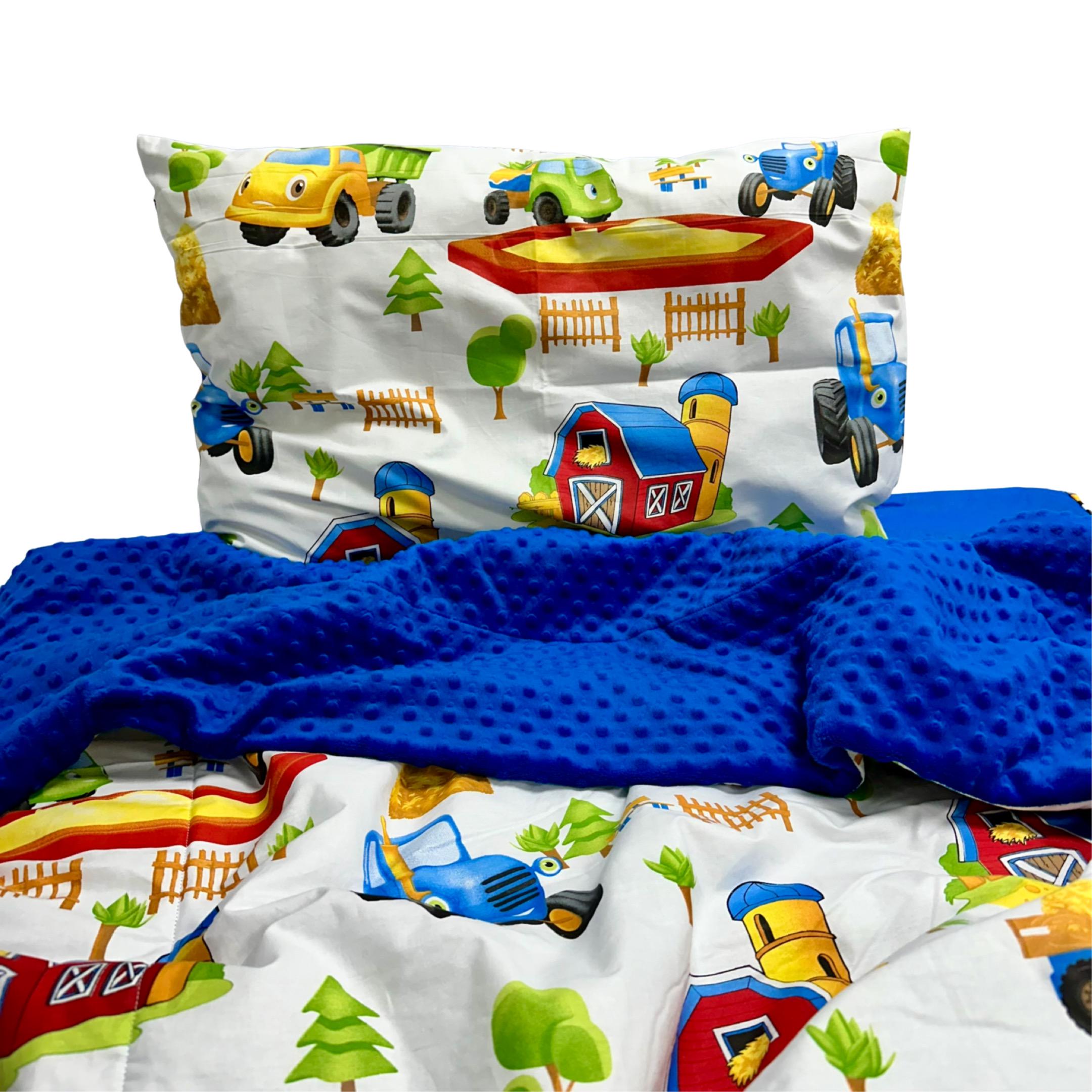 Комплект постельного белья Minky Home Синий трактор бязь/плюш 110х140 см