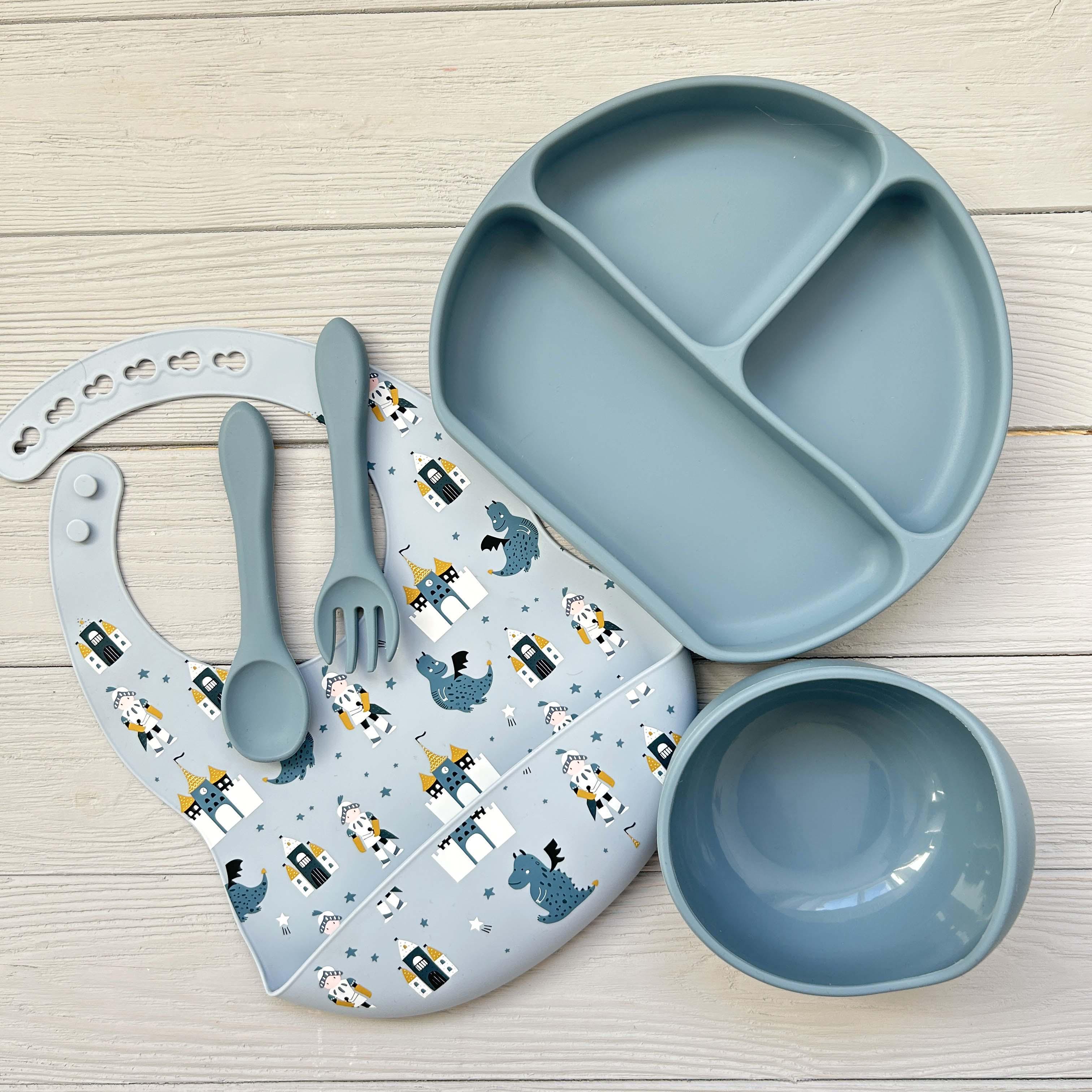 Набір дитячого посуду з силікону img_e0734 Y21 Синій (65717) - фото 2 Набір дитячого посуду з силікону img_e0734 Y21 Синій (65717) - фото 2