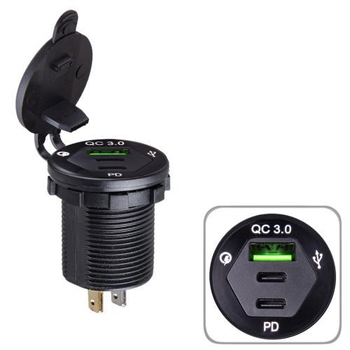 Автомобильное зарядное устройство USB 5-12V3,0A + 2 TYPE-C+PD 12-24V врезное в планку (1044534)