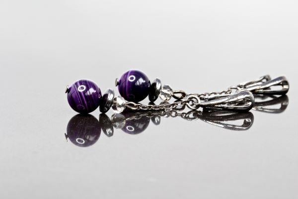 Серьги цепочки с натуральным камнем мадагаскарским агатом Доротея ручная работа (ER-0034)