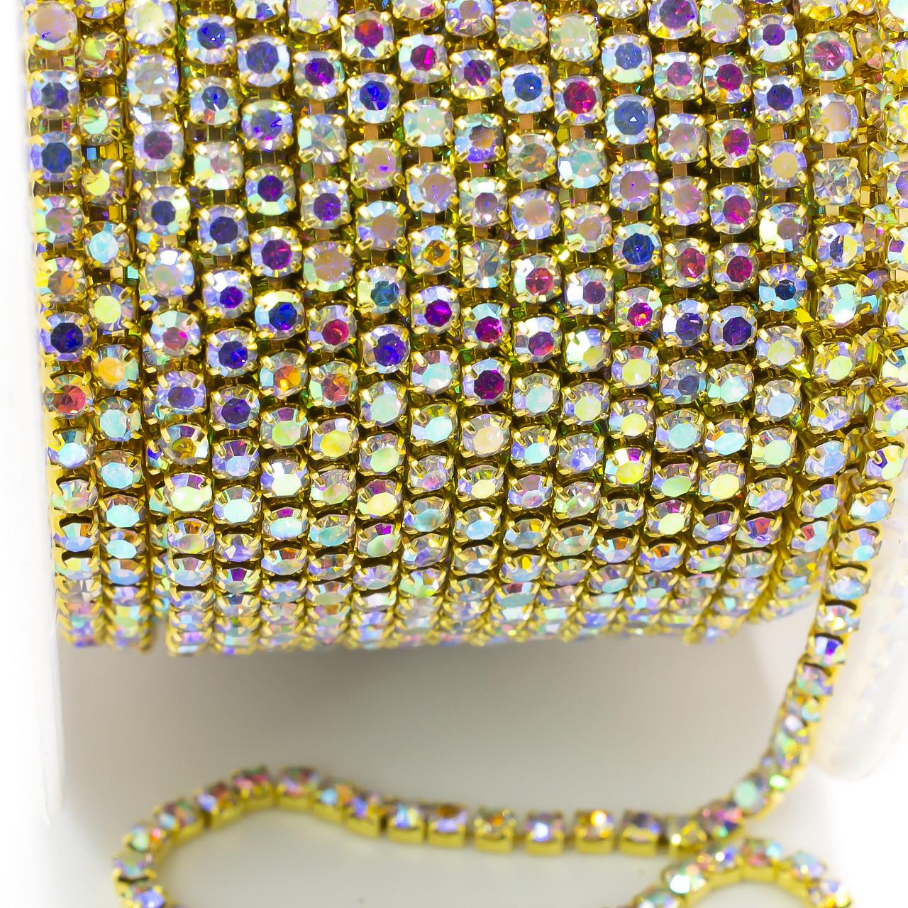 Цепь стразовая SS6 AB 2 мм 1 м Crystal gold (ЦС0602з50)
