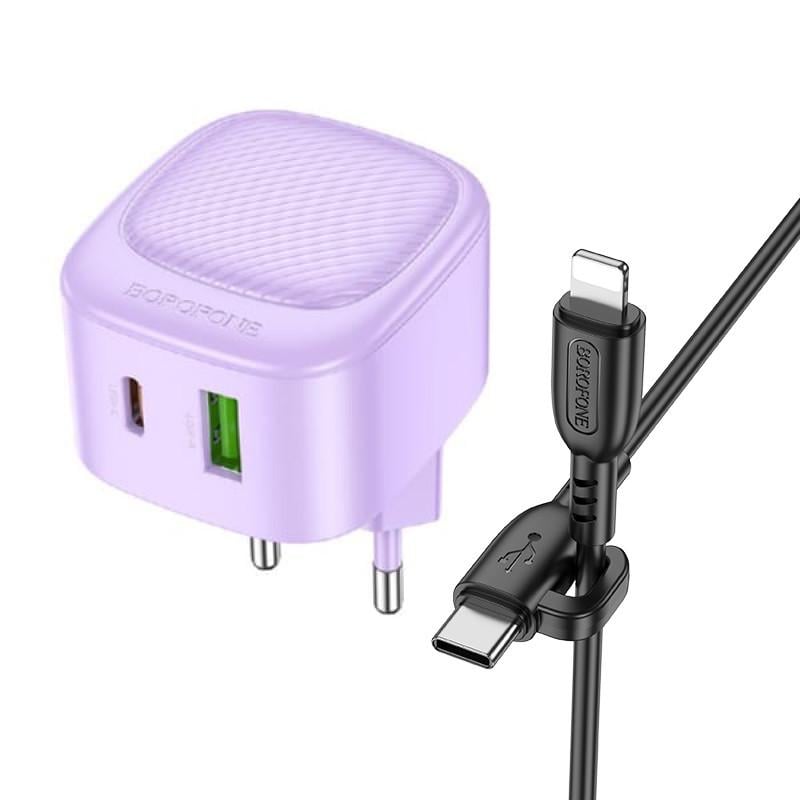 Зарядний пристрій мережевий Borofone BAS22A Fortune PD20W+QC3,0 Type-C to Lightning Purple (1C1A)