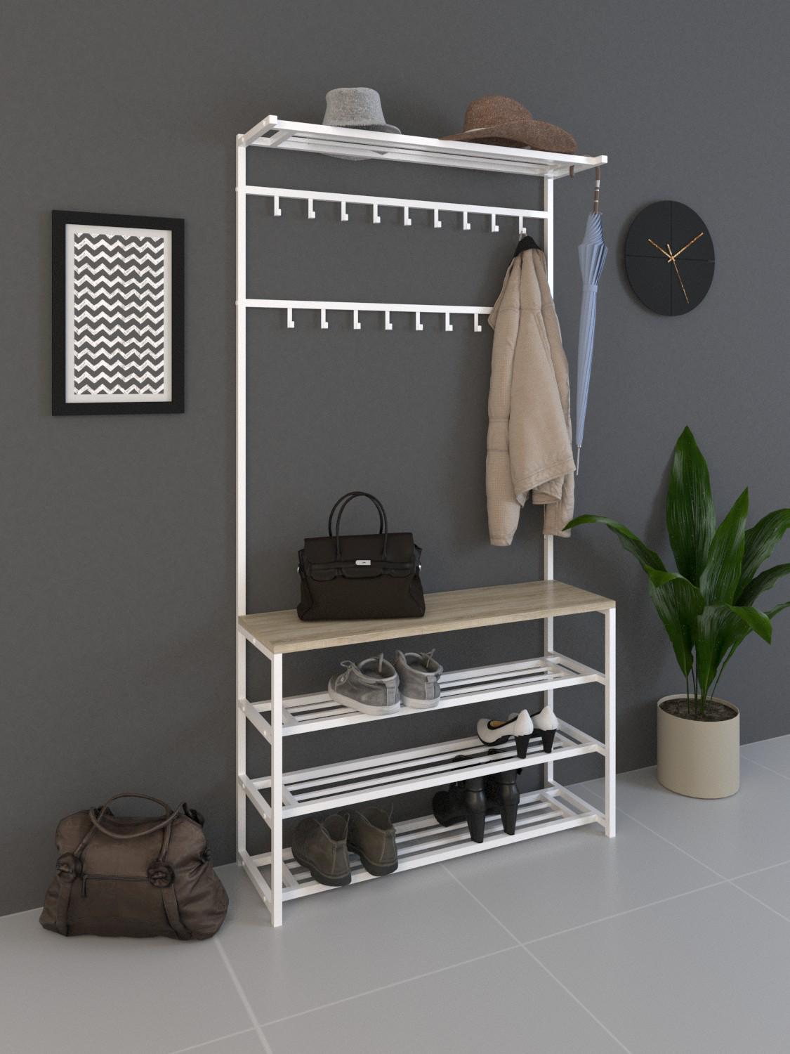 Прихожая металлическая SUNRISE-4 100 см Белый/Сонома Прихожая металлическая SUNRISE-4 100 см Белый/Сонома