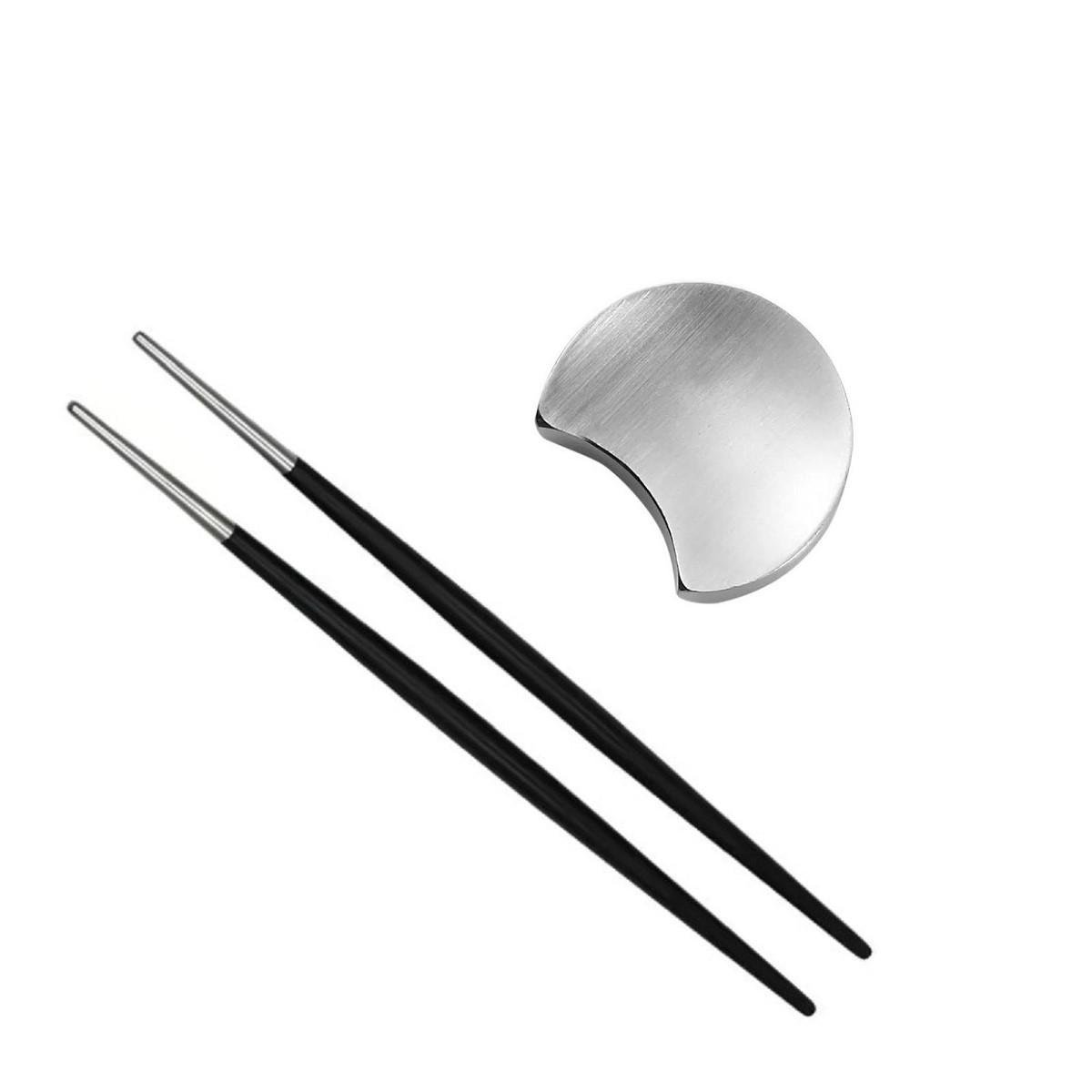 Комплект з круглої підставки і паличок для суші REMY-DECOR з чорною ручкою Срібний