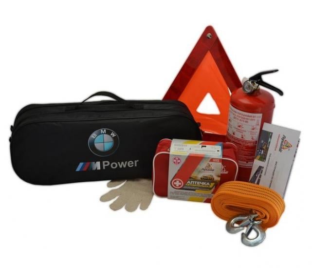 Набор автомобилиста BMW аптечка/трос/огнетушитель 50х18х17 см Black (117949)