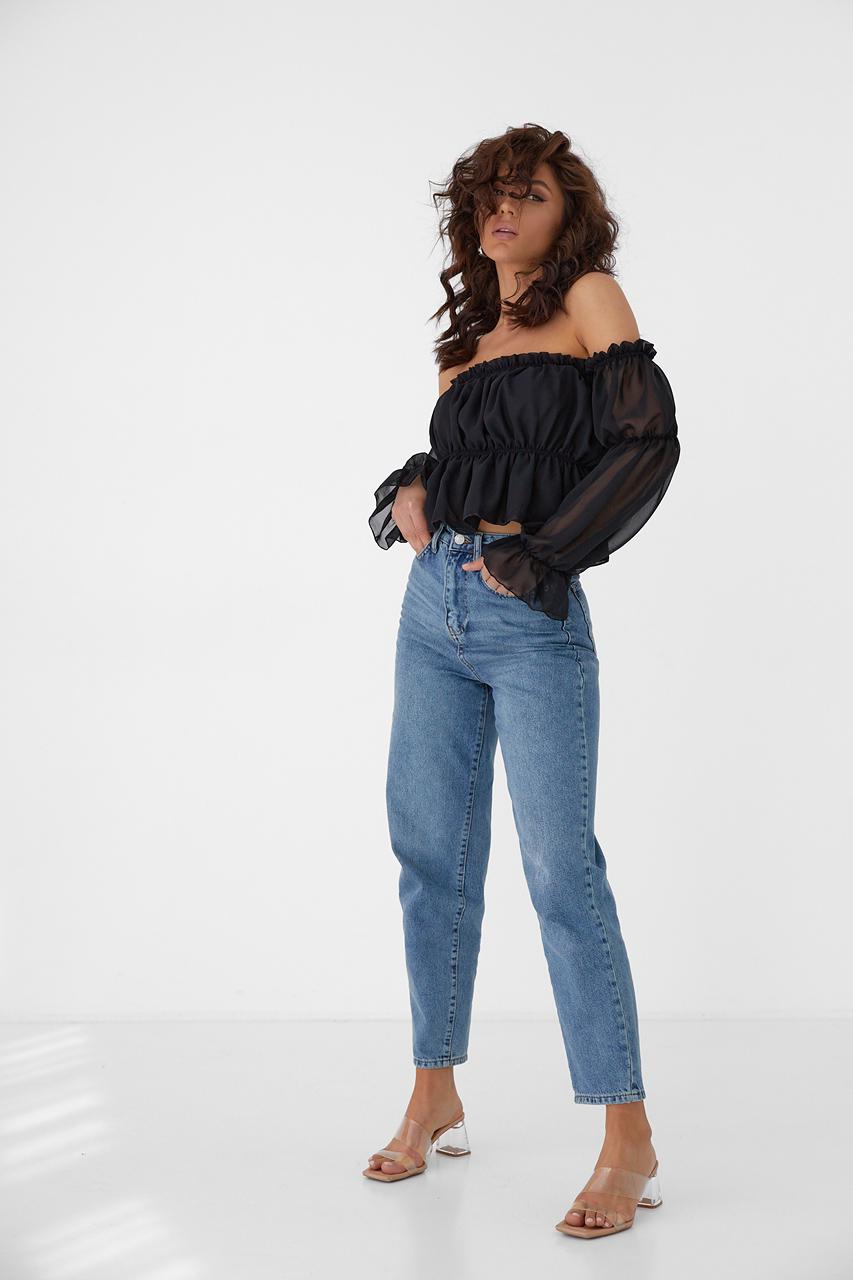 Блузка жіноча укорочена D-K pinkk-upp із шифону S Чорний - фото 3 Блузка жіноча укорочена D-K pinkk-upp із шифону S Чорний - фото 3