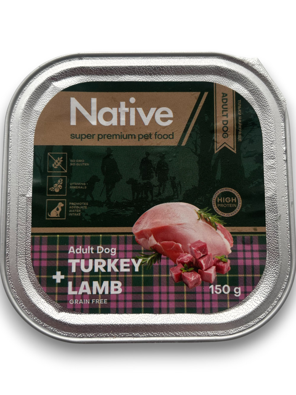 Корм вологий повнораціонний для дорослих собак NATIVE Turkey&Lamb шматочки в желе з індичкою та ягням 150 г