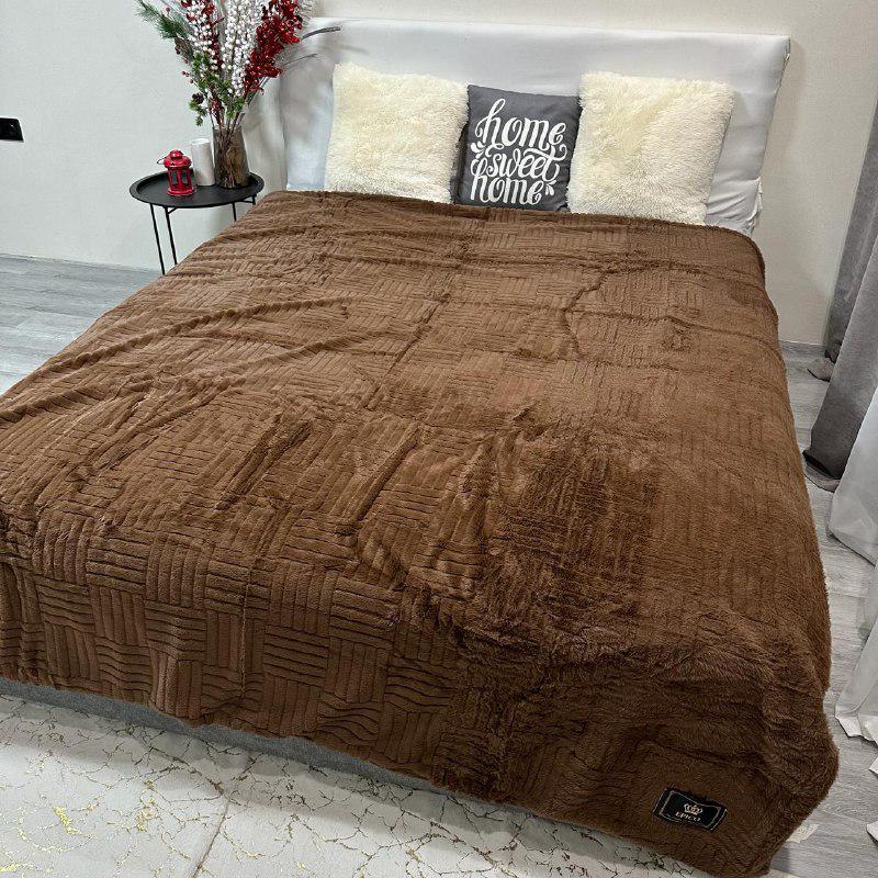 Покрывало микрофибра/велюр 200х230 см Коричневый (P-геометрия-5) - фото 2