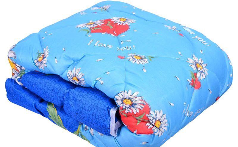 Одеяло двуспальное из овечьей шерсти Синий (18457)