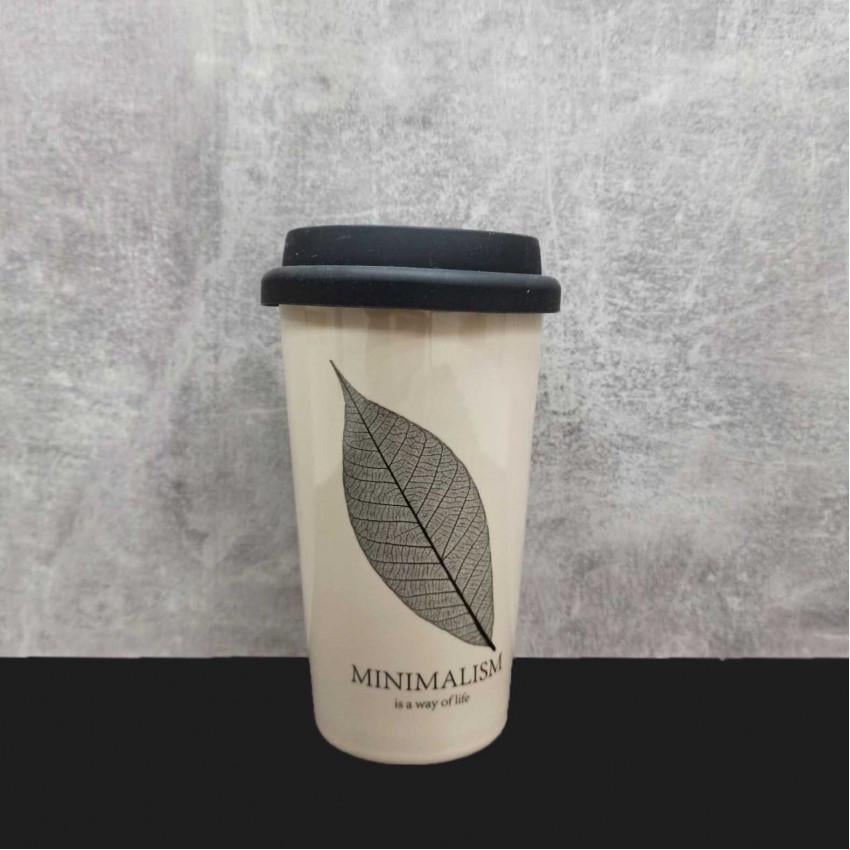 Чашка Limited Edition HTK-028 с силиконовой крышкой 400 мл Бежевый