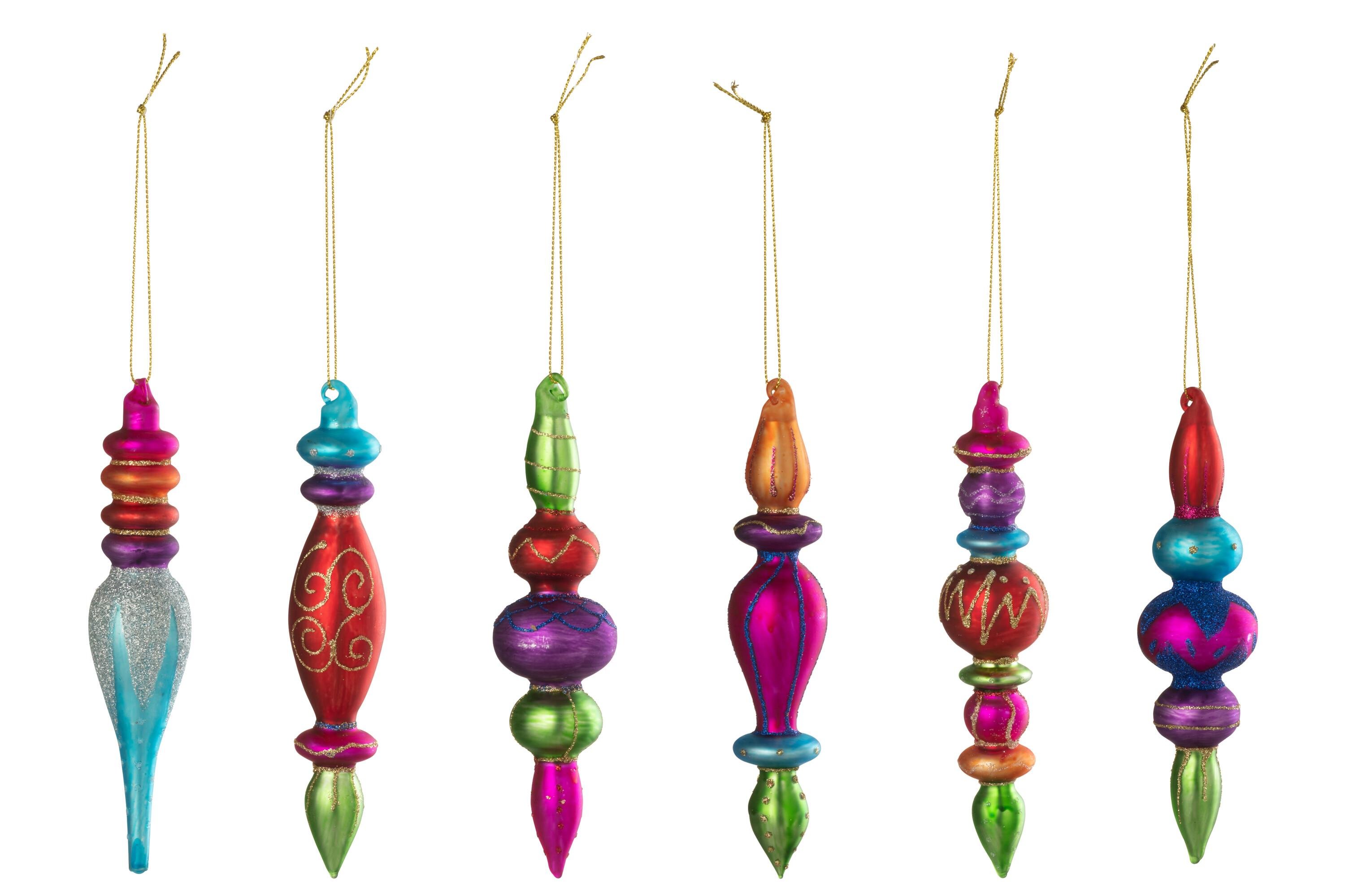 Ялинкові прикраси бурульки J-LINE скляні 6 шт. 17 см Різнокольоровий