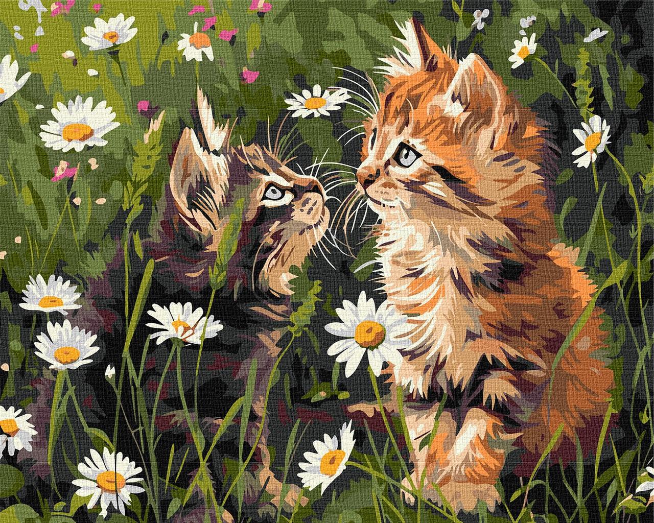 Картина за номерами Ideyka Котики у квітах тварини 40х50 см