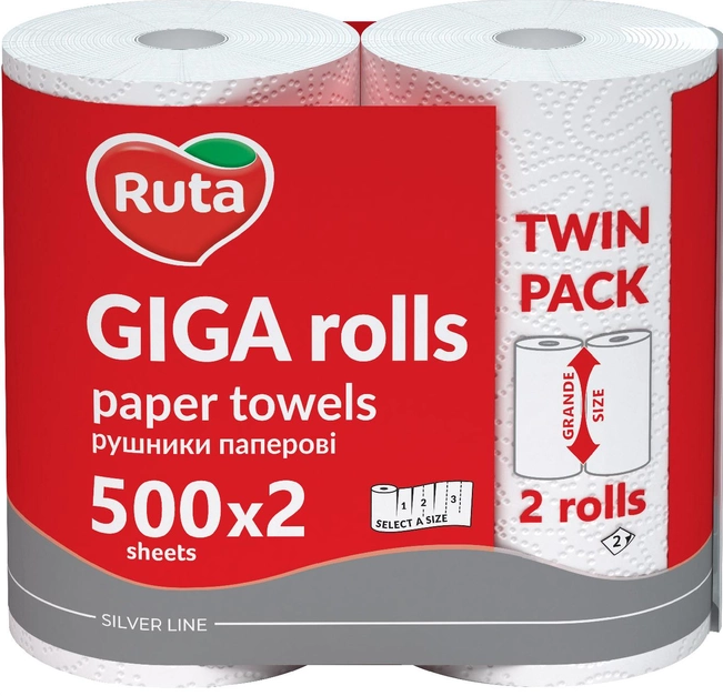 Рушники паперові Ruta Giga Rolls 2 шари 1000 коротких відривів 2 шт. Білий (4820202895848)