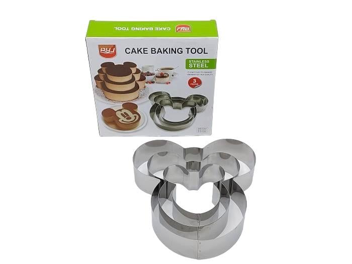 Металева кондитерська форма для випічки і збірки тортів в наборі 3 шт. Міккі H 4,5 cm 18279