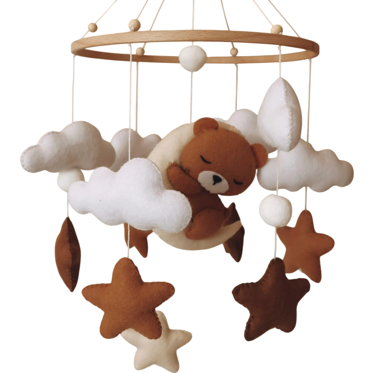 Мобиль детский Мишка на луне с кронштейном и музыкальным блоком ручной работы Бежево-белый (07556) Мобиль детский Мишка на луне с кронштейном и музыкальным блоком ручной работы Бежево-белый (07556)