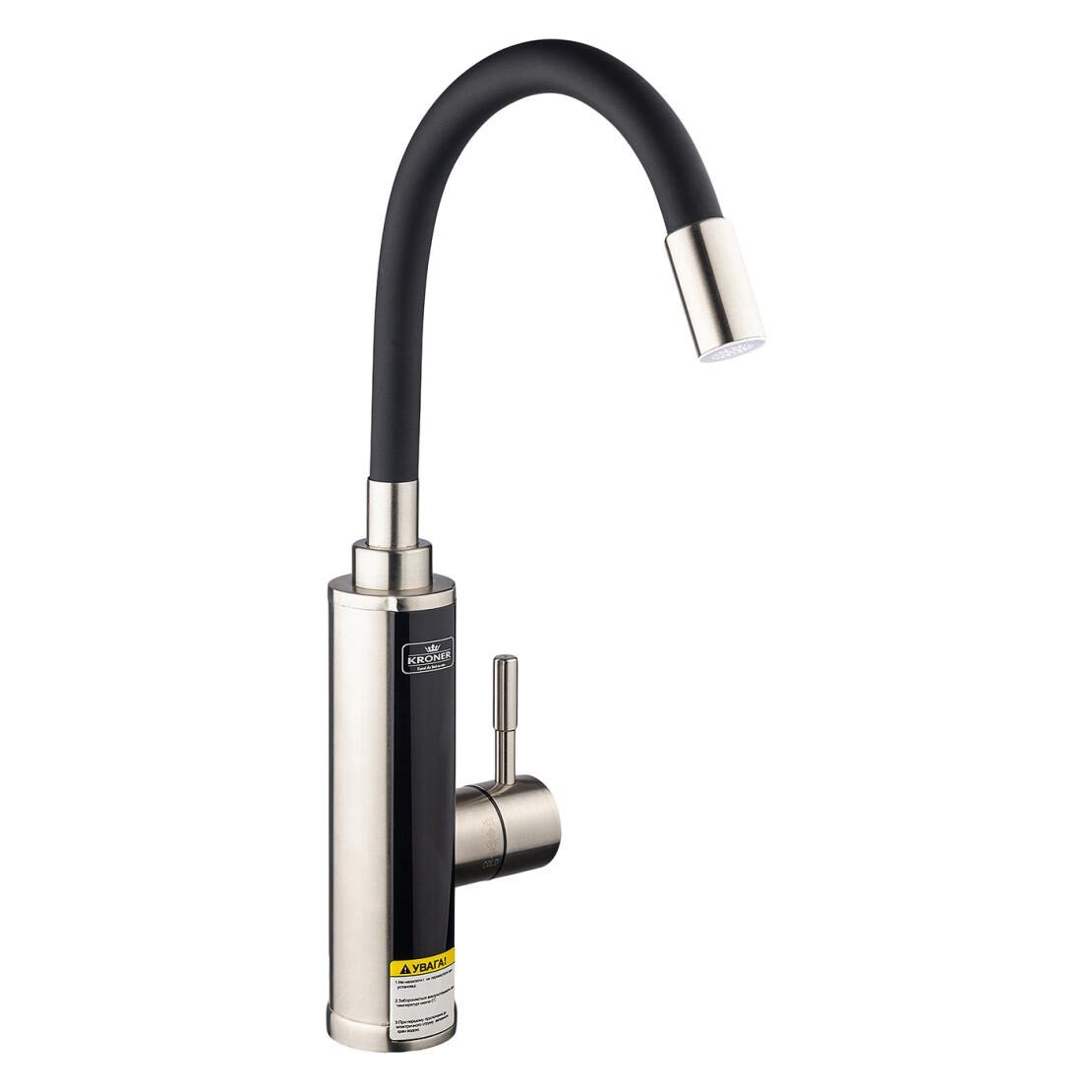 Водонагрівач проточний Kroner Volt ESG087RSS з дисплеєм 3 кВт для кухні та шланг підключення 60 см