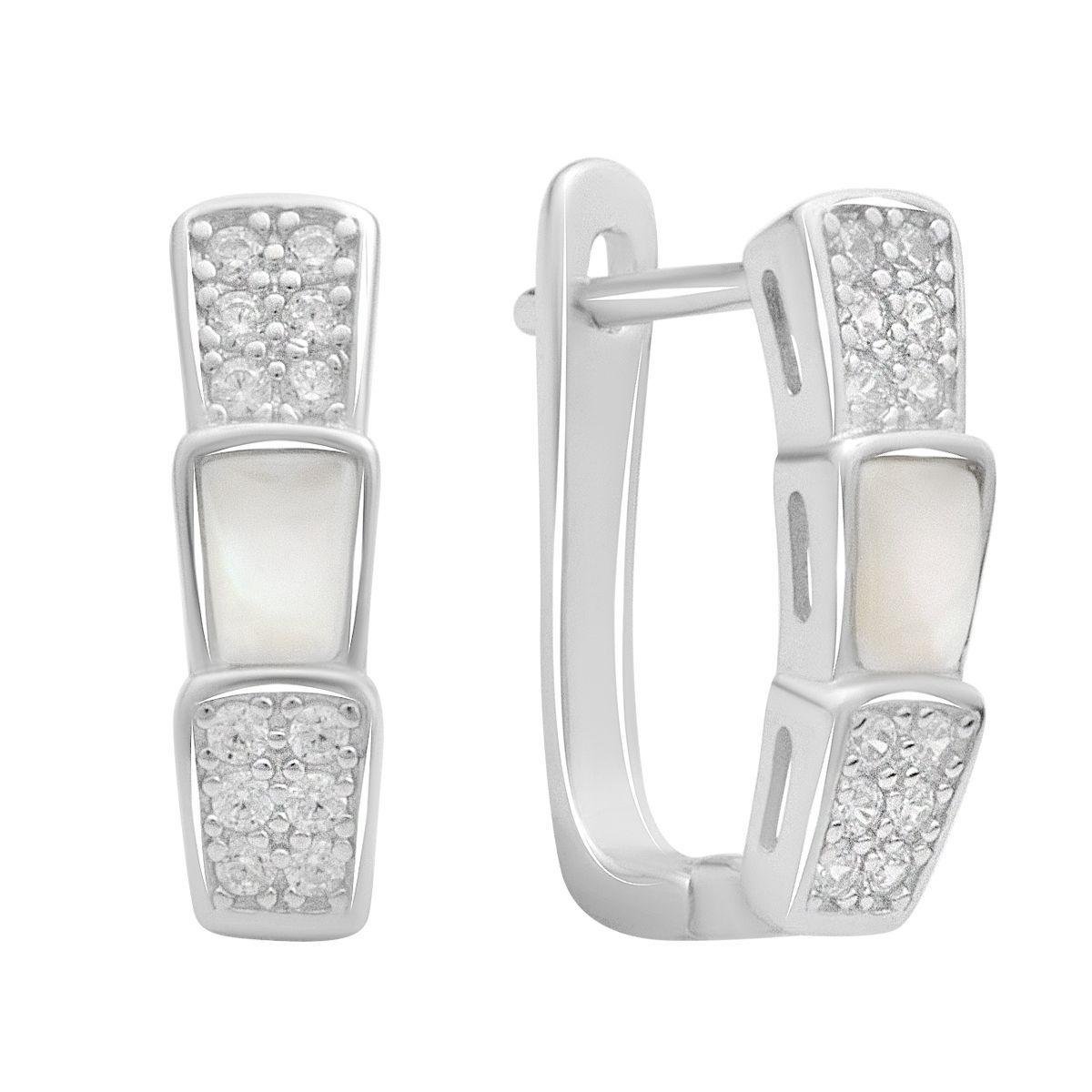 Серьги серебряные с натуральным перламутром и фианитами