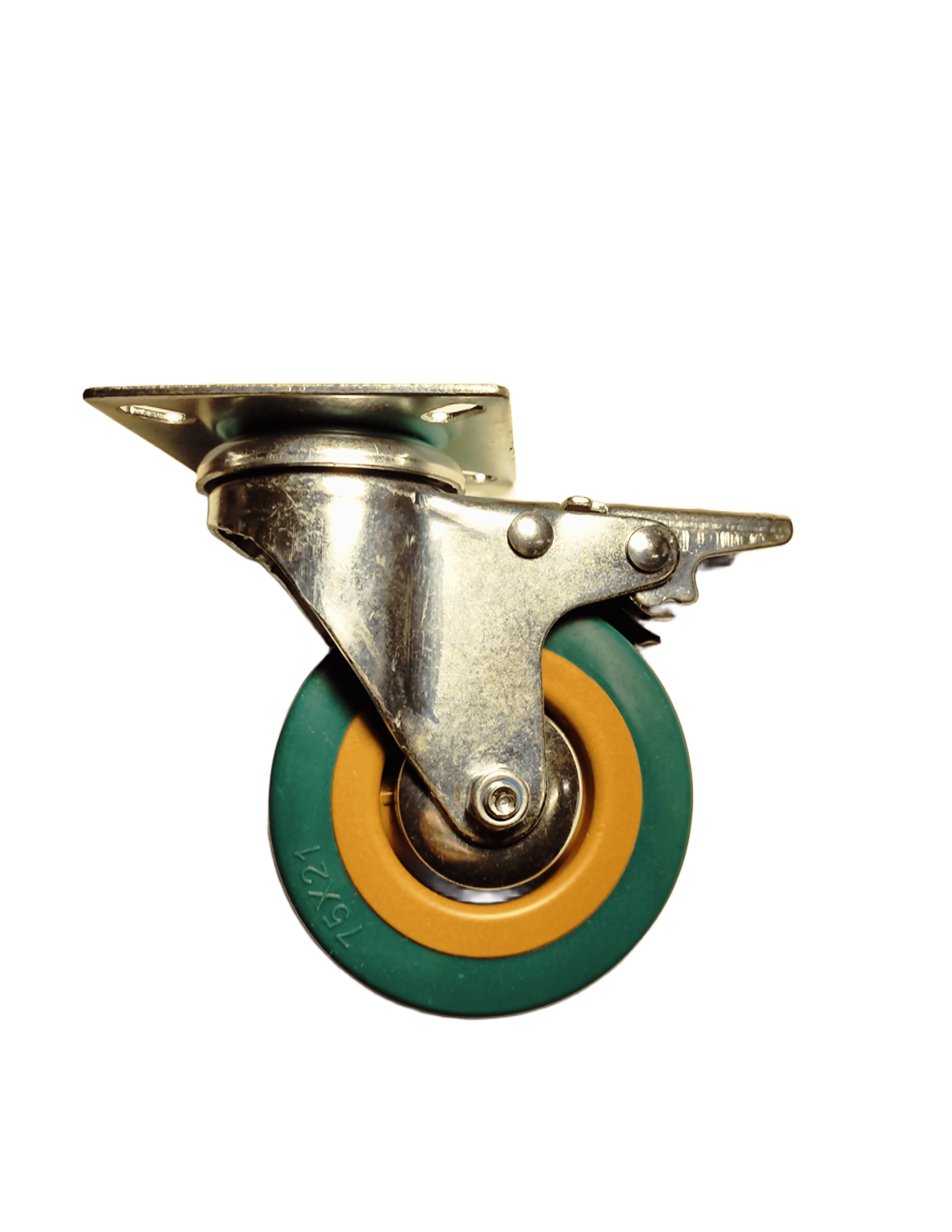 Ролик резиновый на металлической платформе с тормозом D 75 мм