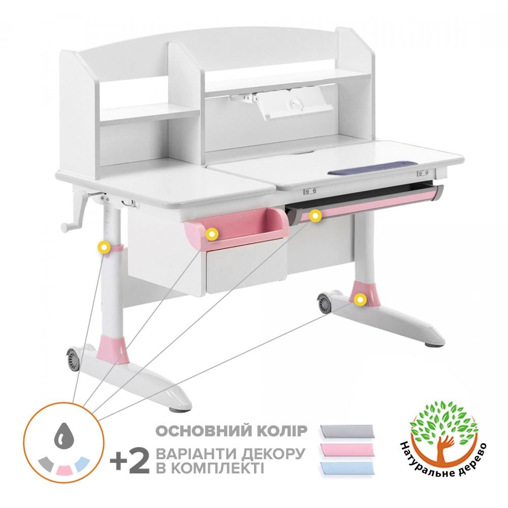 Шкільна ергономічна парта трансформер ErgoKids Romana Multicolor Білий (Evo-70 W/MC) - фото 3