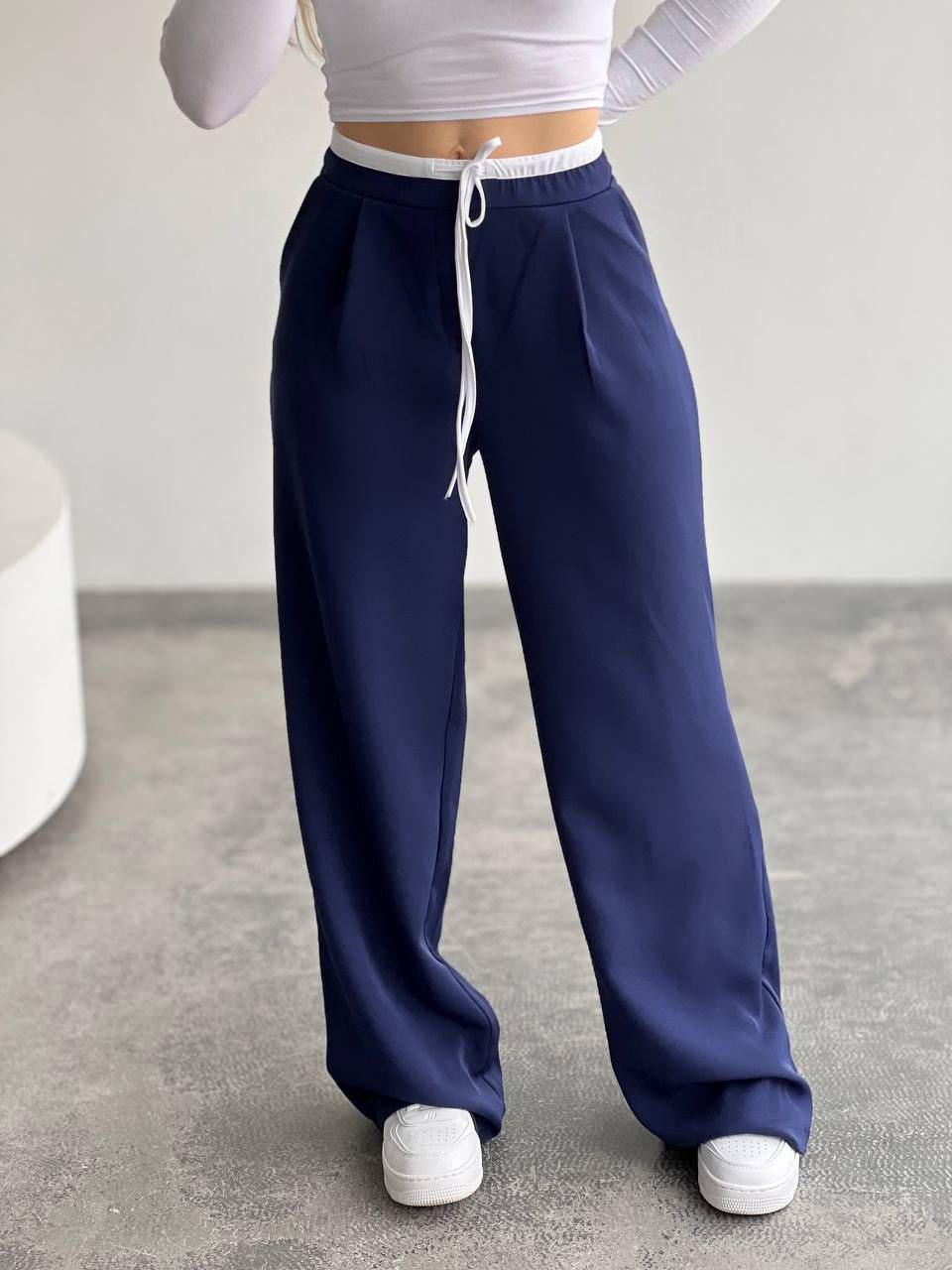 Штани жіночі з подвійним поясом р. 46 Синій - фото 3