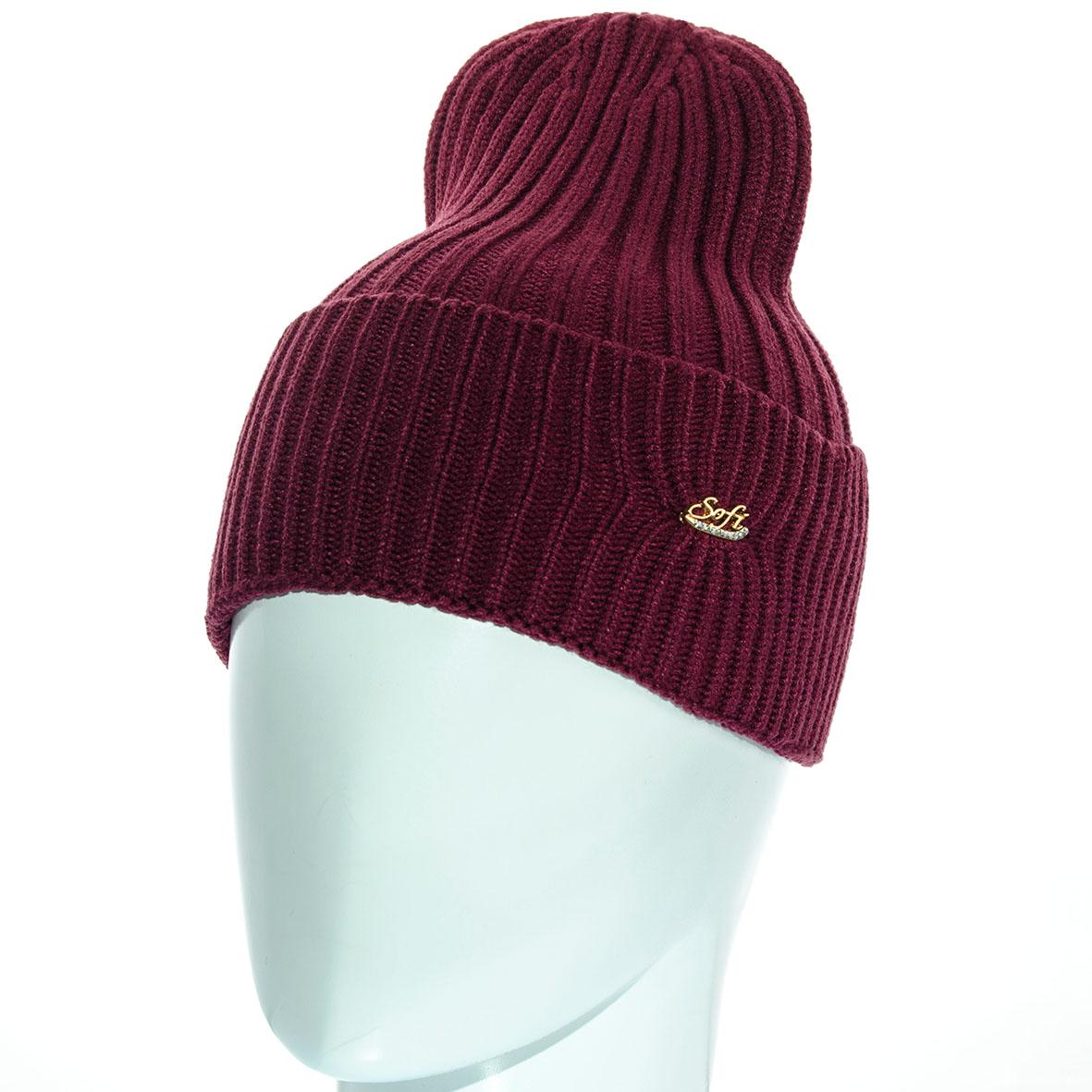 Шапка Sofi SF21102 с отворотом/одинарная/рубчик L р. 57-58 Бордовый