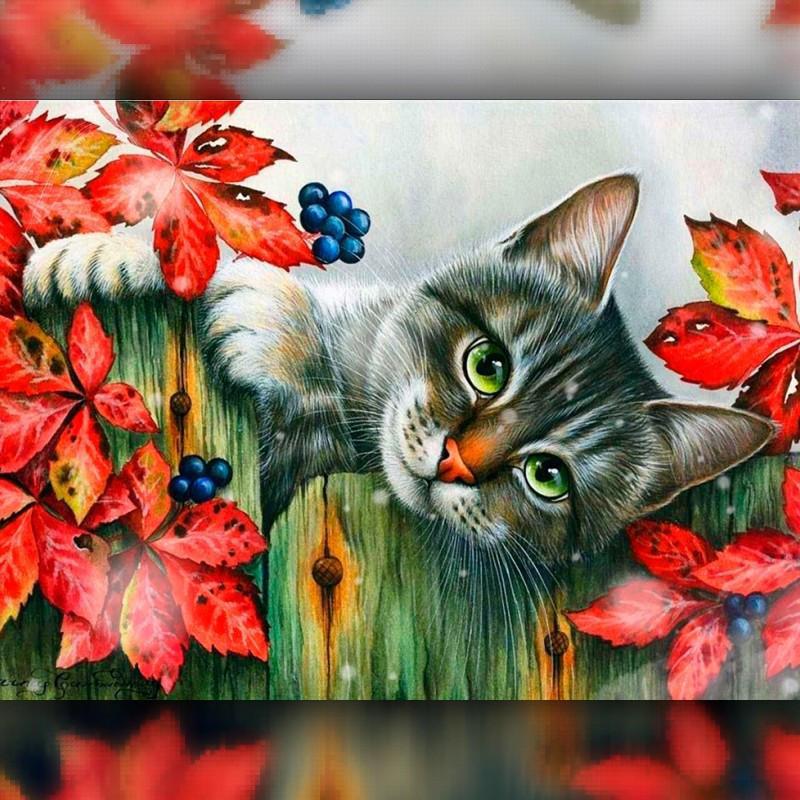 Алмазная вышивка The Wortex Diamonds Котик в цветах 40x50 см TWD20008L