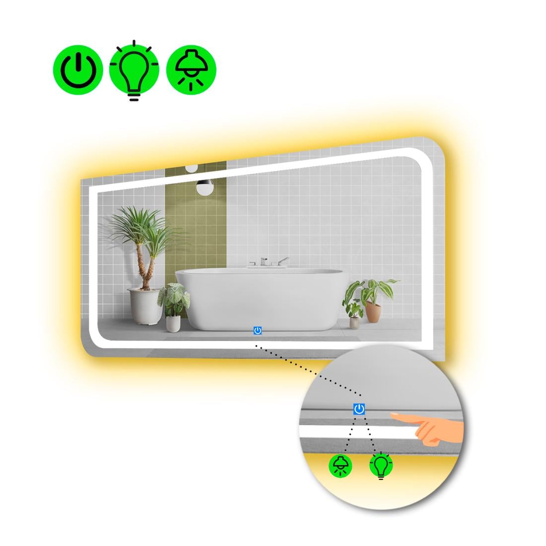 Зеркало с LED подсветкой Noemi с сенсорной кнопкой управления 70x60 см (8776367)