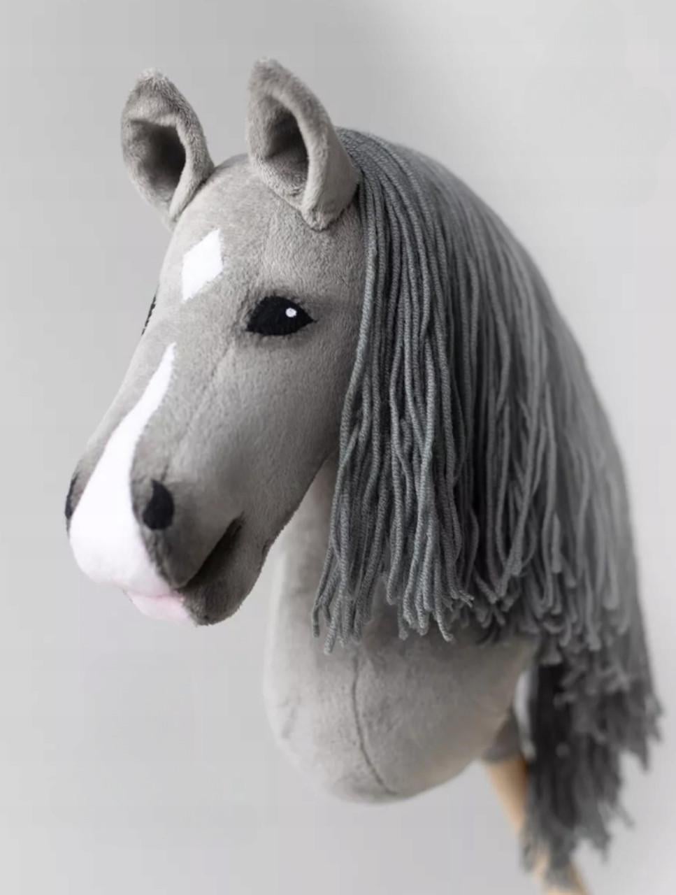 Коник на палиці з гривою HOBBY HORSE A3 з гребіненцем Сірий (2815878703)