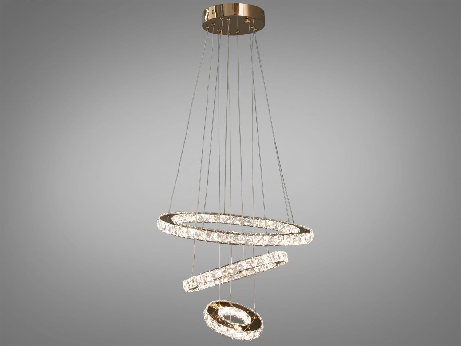 Люстра LED підвісна кришталева 3 кільця/ пульт 60W Золотий (7201-6W/480+340+190G)