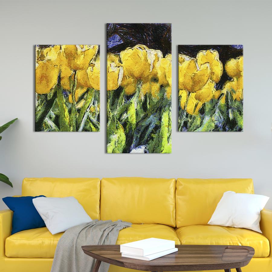 Картина на холсте триптих Солнечные тюльпаны 141x90 см (906-32)