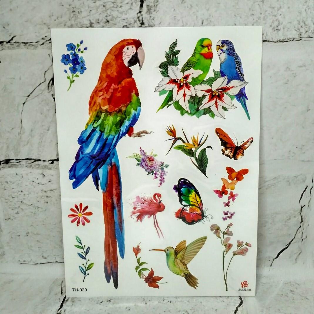 Тату временные Птицы лист 15x21 см (TH-029)