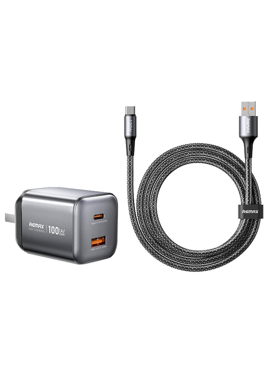 Зарядное устройство для Remax CA-15 GaN 100W порты USB-A и Type-C и кабелем USB-A to Type-C 120W