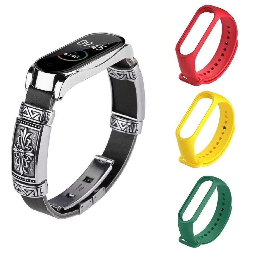 Ремешок винтажный для фитнес-браслета Xiaomi Mi Band 5/6 Type BS8 и 3 цветных ремешка (1853542853) Ремешок винтажный для фитнес-браслета Xiaomi Mi Band 5/6 Type BS8 и 3 цветных ремешка (1853542853)