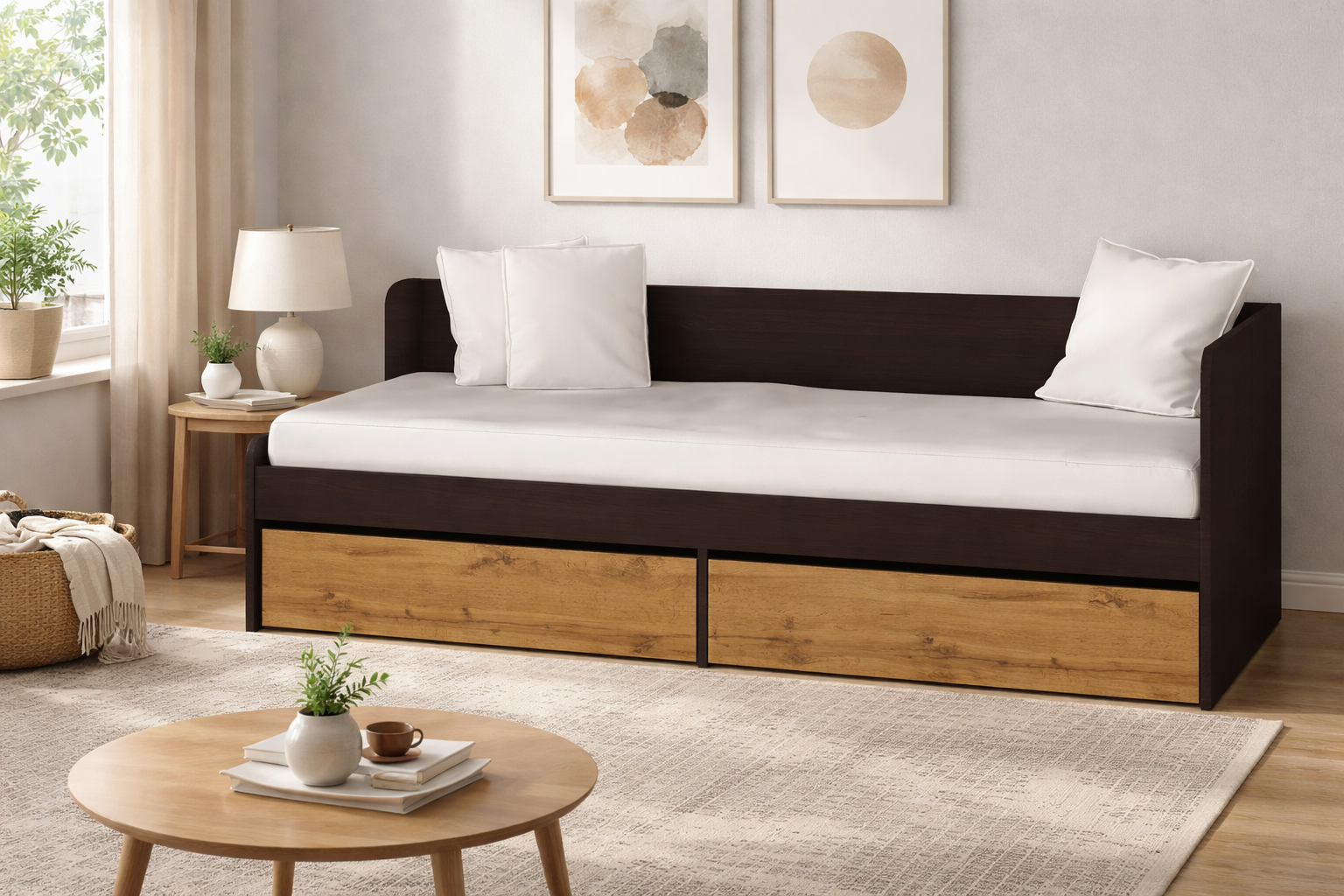 Кровать Everest Соната 80х190 см с 2 ящиками Венге темный/Дуб крафт золотой (EVR-2107)