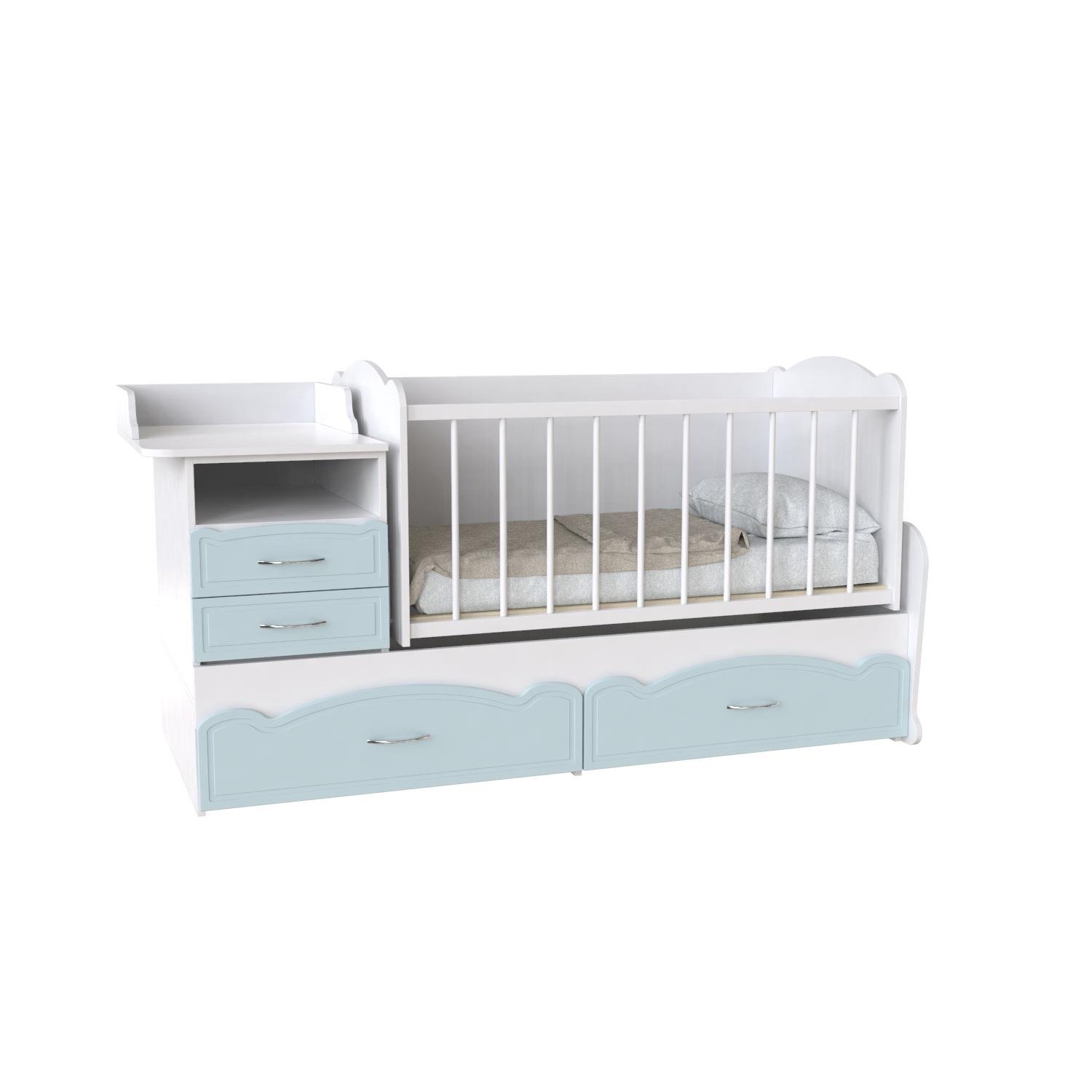 Дитяче ліжко трансформер Artinhead Binky ДС043 (3 в 1) з ЛДСП і МДФ 1732x950x732 Аляска/Блакитна лагуна