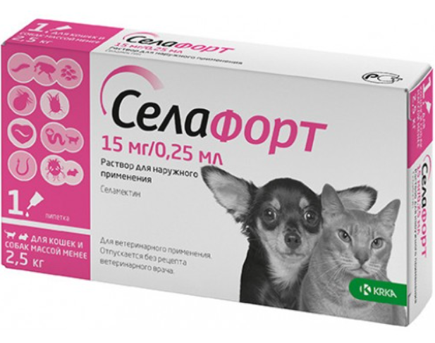 Ветпрепарат Селафорт спот-он 15 мг/0,25 мл для кошек и собак до 2,5 кг
