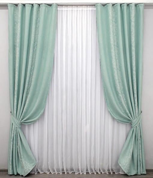 Комплект штор лен 2,7x1,5 м 2 шт. Голубой (1157ш)