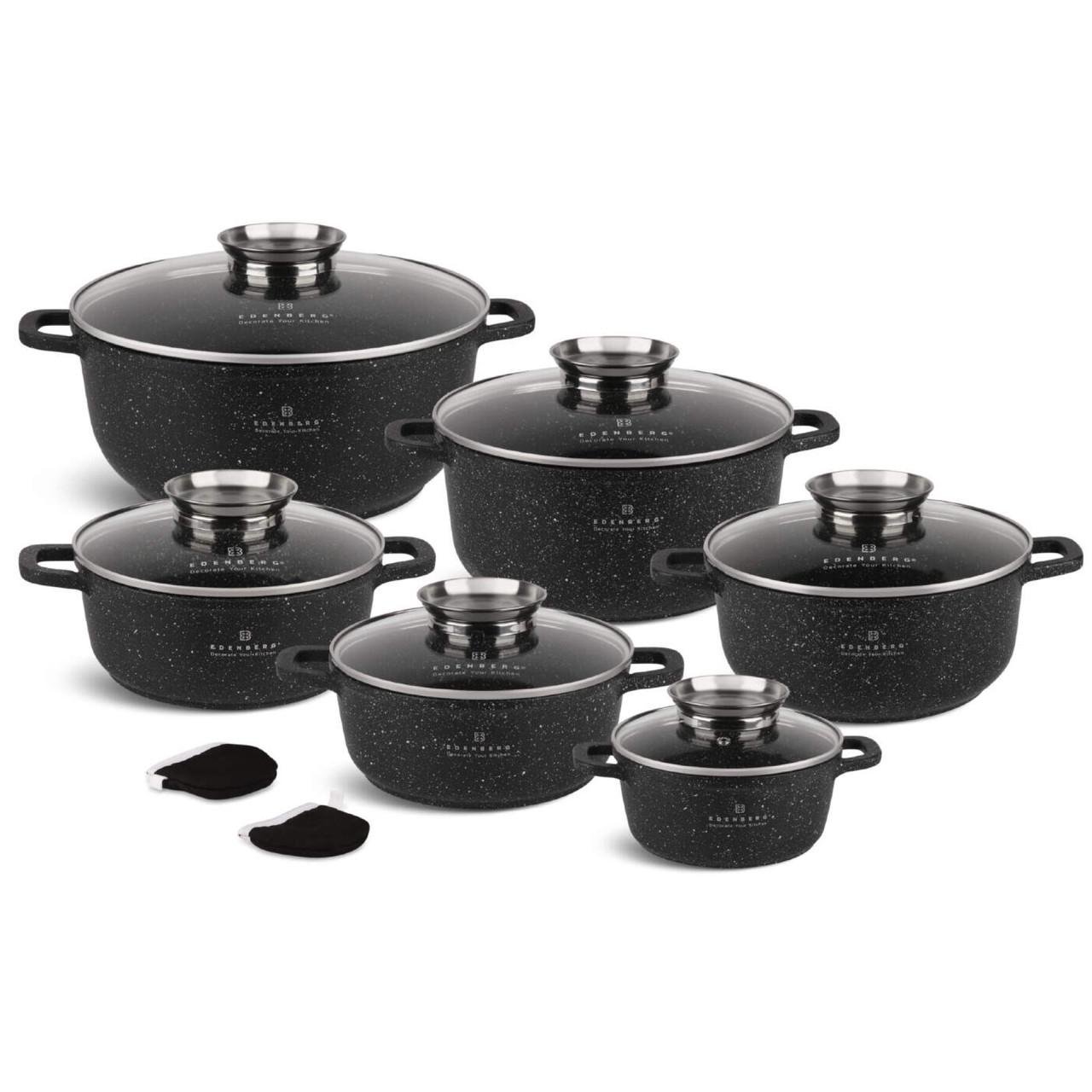 Набір каструль із мармуровим антипригарним покриттям Edenberg EB-3990 12 пр. Набір каструль із мармуровим антипригарним покриттям Edenberg EB-3990 12 пр.