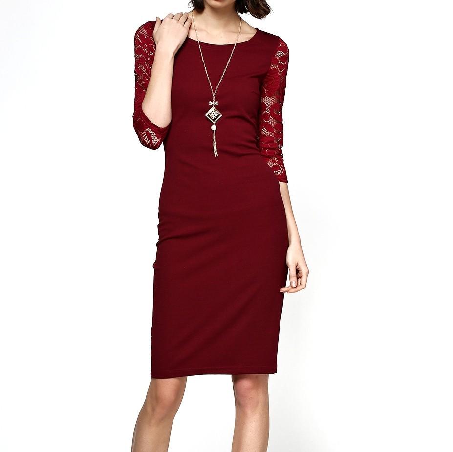 Платье G&N с гипюровым рукавом М Бордовый (7004) - фото 3
