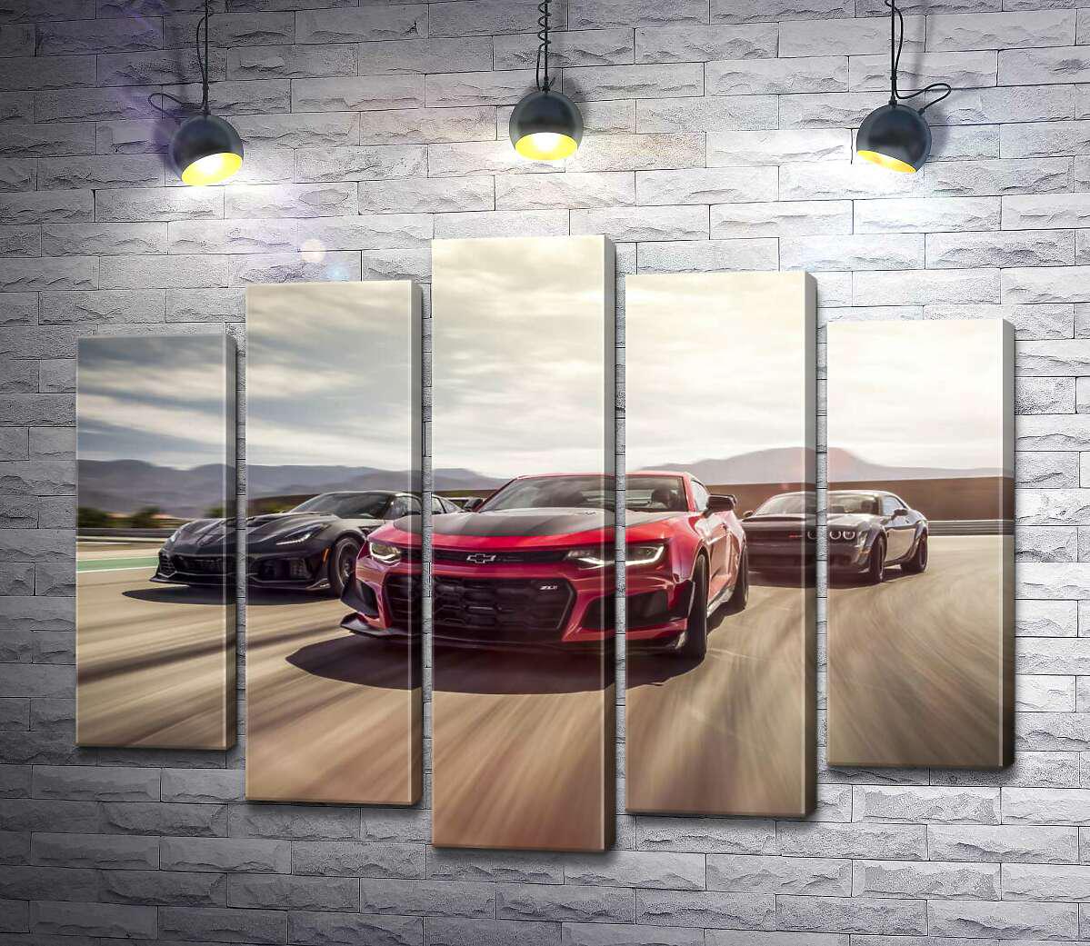 Модульная картина ArtPoster Chevrolet Camaro ZL1 едет во главе спортивных автомобилей 130x100 см Модуль №26 (001228)