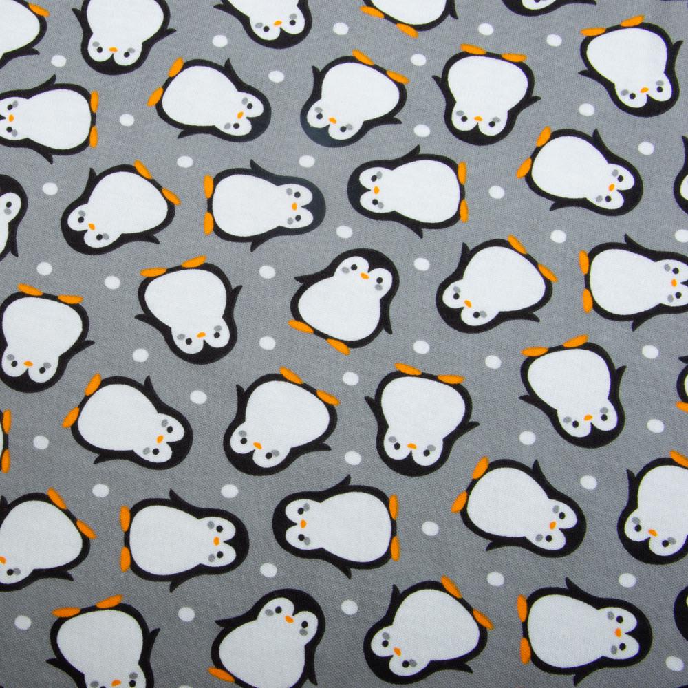 Тканина Інтерлок трикотаж Пінгвіни 190 гр/м2 180 см Сірий (27363)