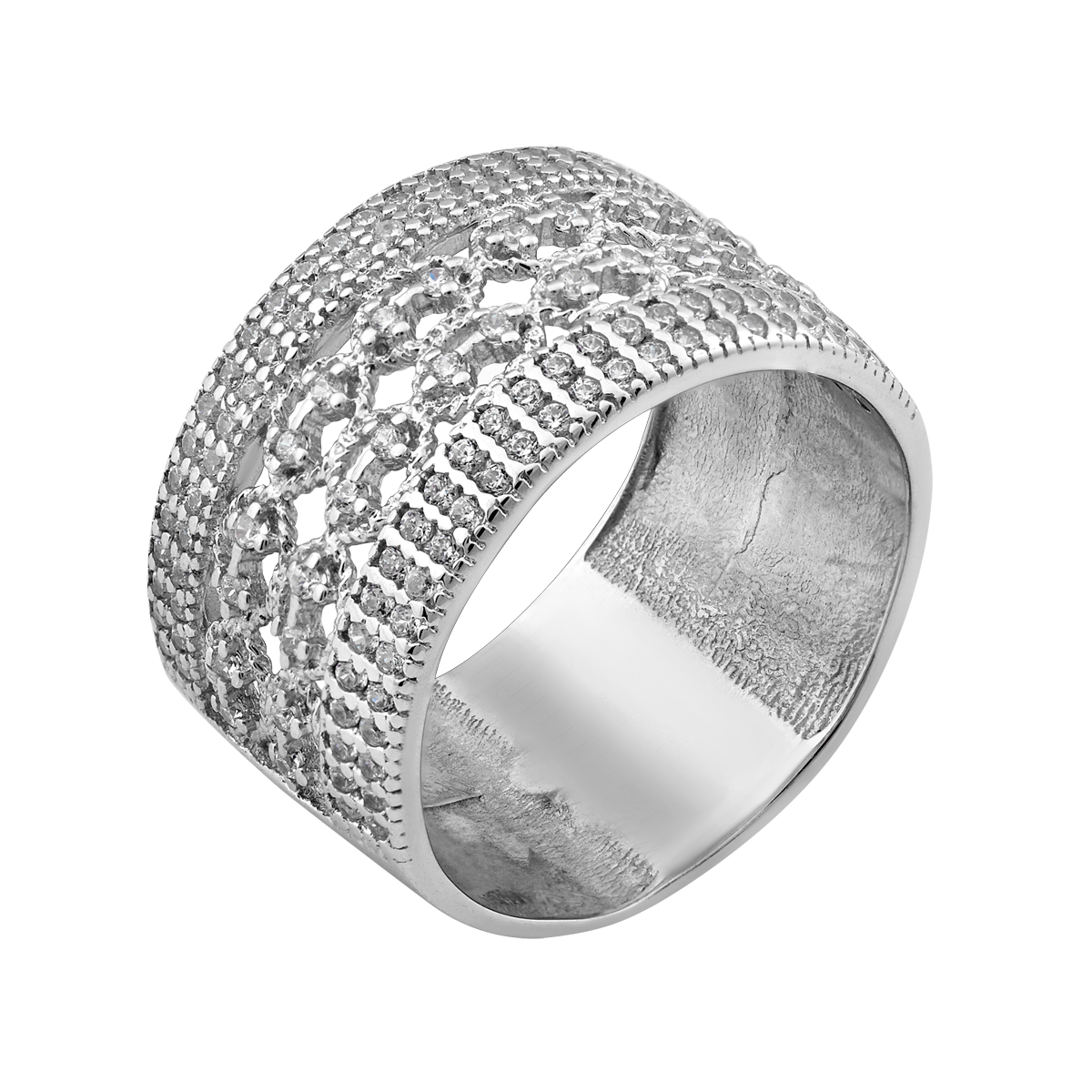 Кольцо серебряное объемное с мелкими фианитами р. 18