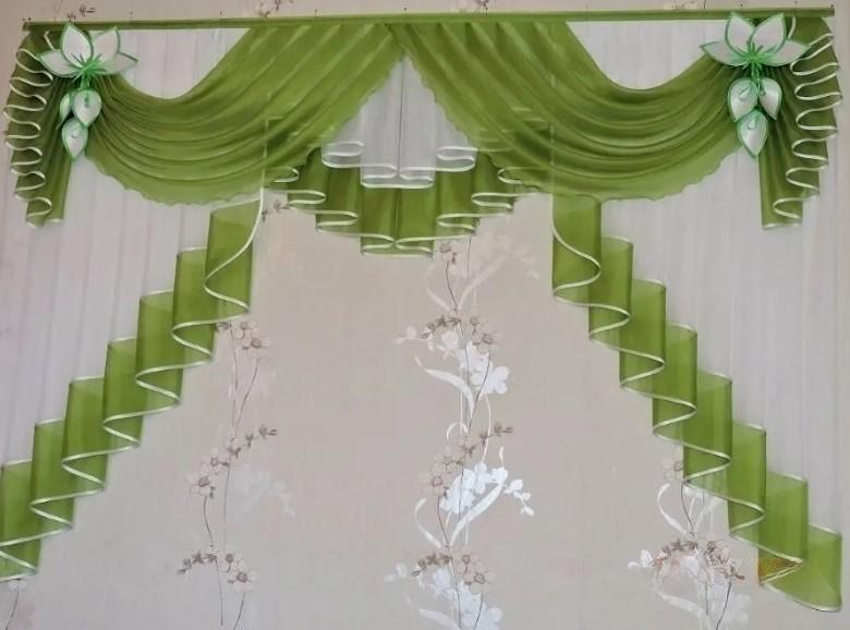 Ламбрекен на карниз шифон 2 м Зеленый (147)