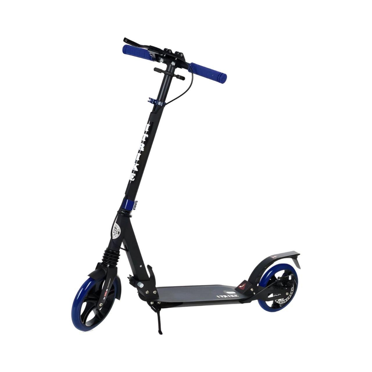 Самокат SR 2-018-11-BBL взрослый складной/дисковые тормоза/амортизаторы/замок/светоотражатель/подставка Синий (25931322)
