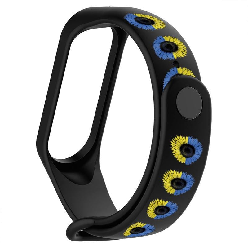 Силиконовый ремешок для Xiaomi Mi Band 7/6/5 с дизайнерским принтом "Желто-голубые подсолнухи" (9659672) - фото 1