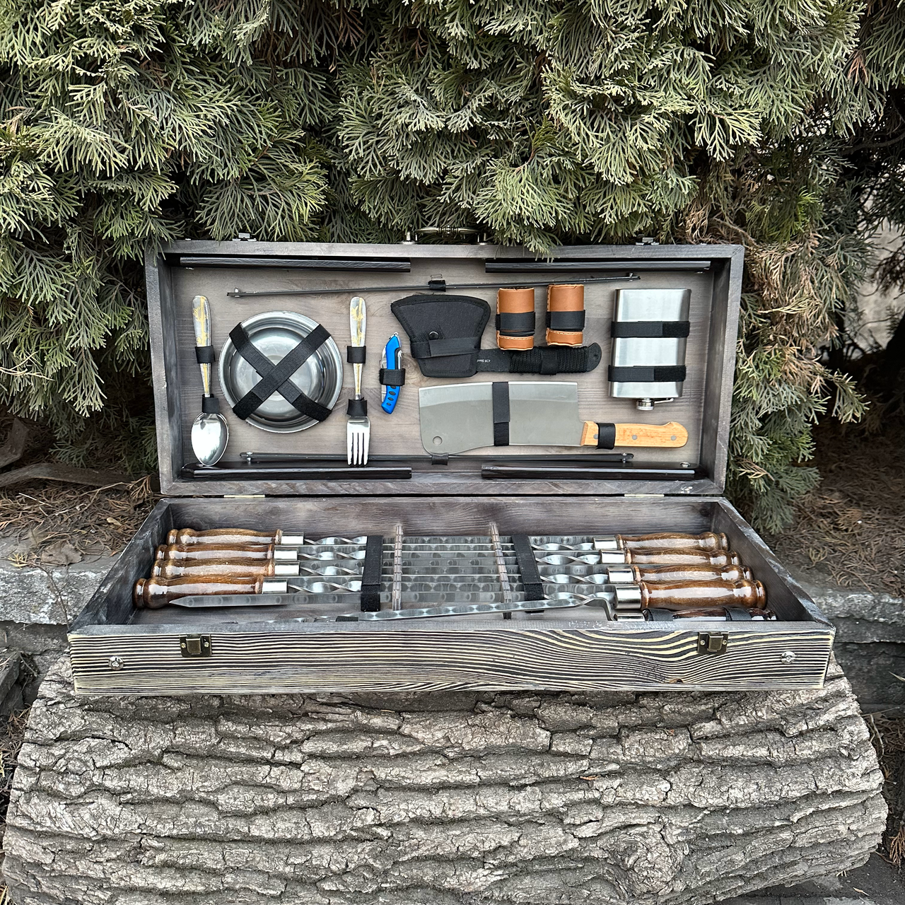 Набор подарочный для барбекю Mzavod Пикник кейс-столик Темно-коричневый (27728899)