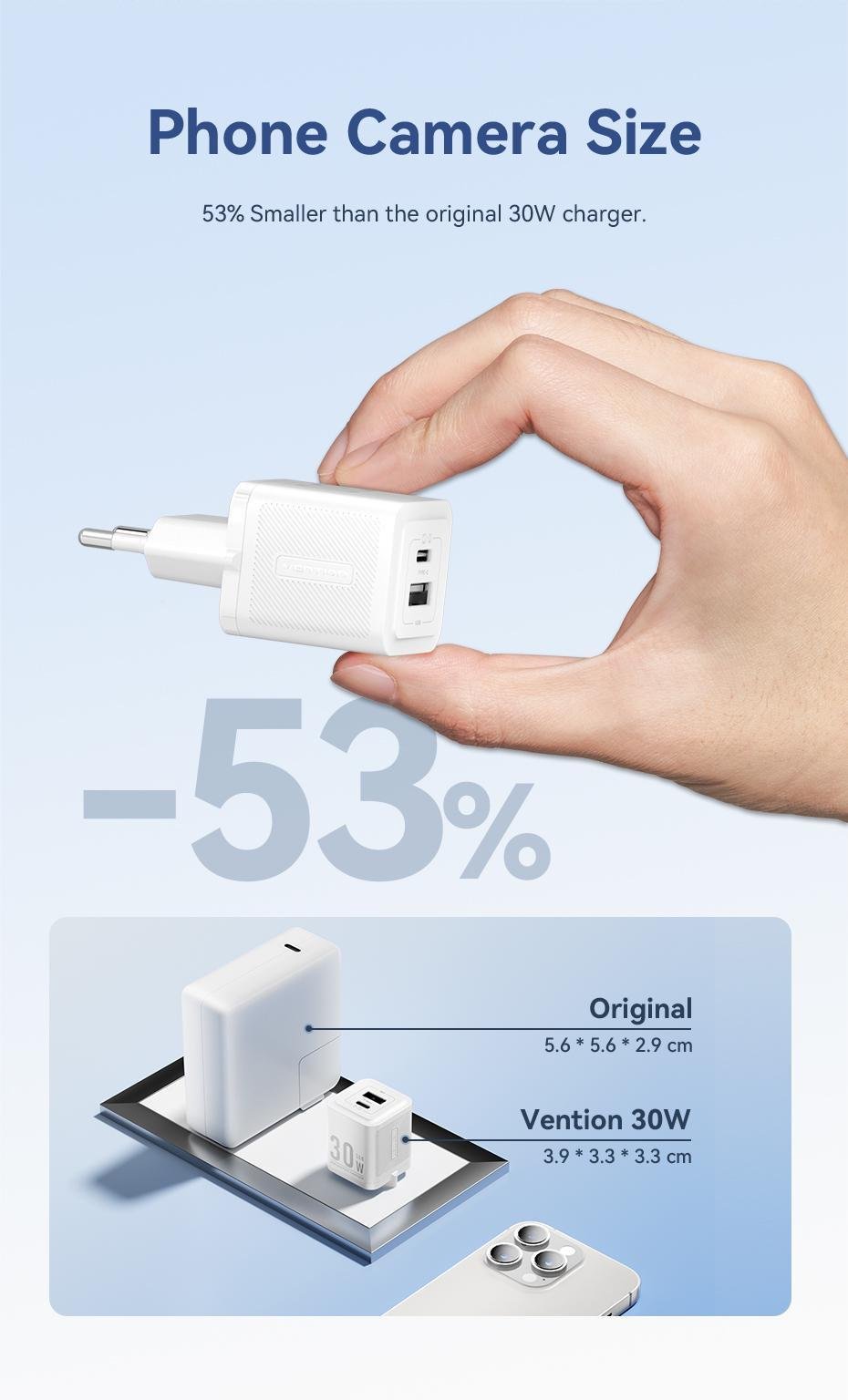 Зарядное устройство Vention GaN III Type-C/USB 30W /Type-C 60Вт 2-портовый USB A+C быстрая зарядка 1 м Белый (TZ-FEQW0-EU-01) - фото 5 Зарядное устройство Vention GaN III Type-C/USB 30W /Type-C 60Вт 2-портовый USB A+C быстрая зарядка 1 м Белый (TZ-FEQW0-EU-01) - фото 5