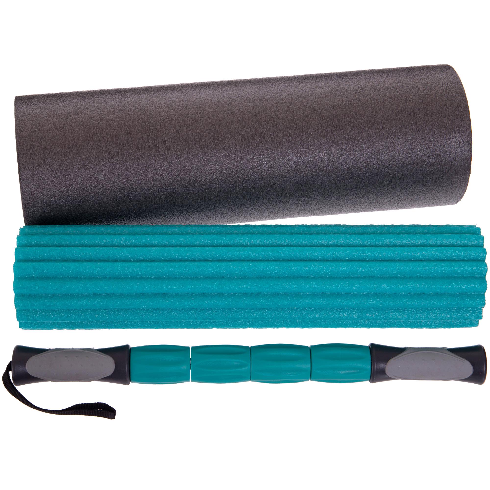 Роллер для йоги и пилатеса массажный Zelart 3в1 FI-0271 45 см Черный/Бирюзовый (NA004357)